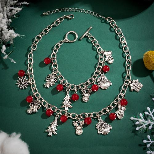 Fashion Zinc Alloy Jewelry Sets, with Glass Beads & iron chain, with 7cm extender chain, platinum color plated, Christmas Design & fashion jewelry & for woman Approx 35 cm, Approx 18 cm 