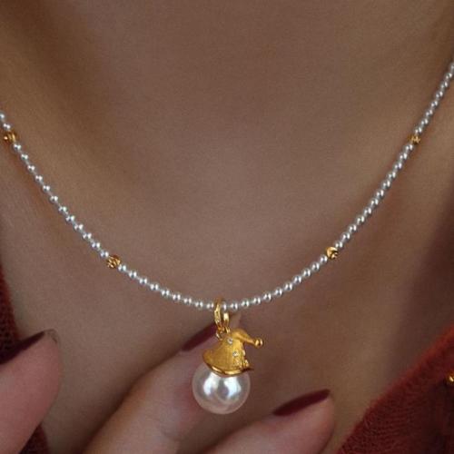 Plastic Pearl Necklace, with Zinc Alloy, with 5cm extender chain, Christmas Design & fashion jewelry & for woman, white Approx 40 cm 