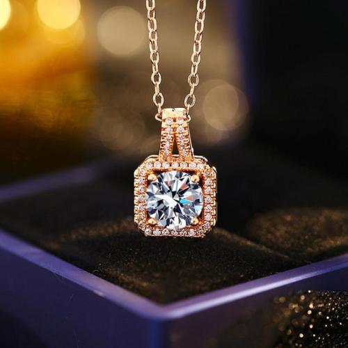 Collier en laiton cubique Zircon Micro Pave, bijoux de mode & pavé de micro zircon & pour femme, plus de couleurs à choisir Environ 45 cm, Vendu par PC