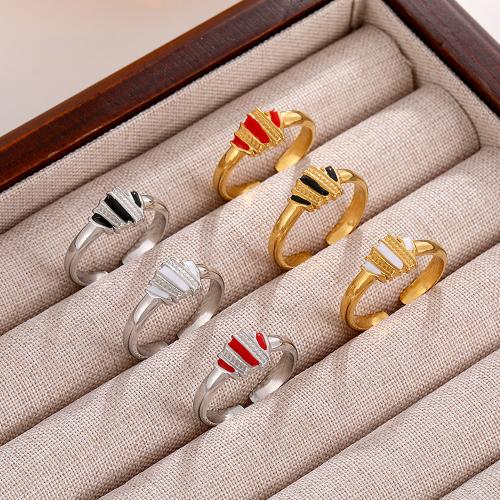 Enamel Stainless Steel Finger Ring, 304 Stainless Steel, fashion jewelry & for woman inside diameter 17mm 