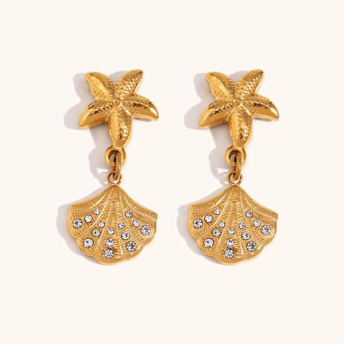 Stainless Steel Drop Earring, 304 Stainless Steel, 18K gold plated, fashion jewelry & for woman & with rhinestone, golden 