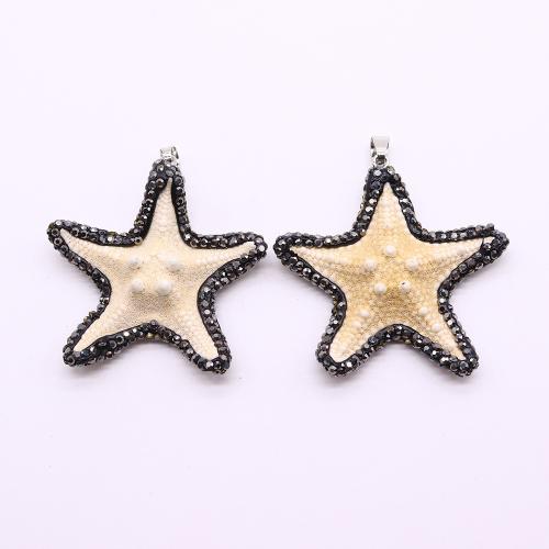 Brass Shell Pendants, with Brass, Star, silver color plated, DIY & with rhinestone x49- 