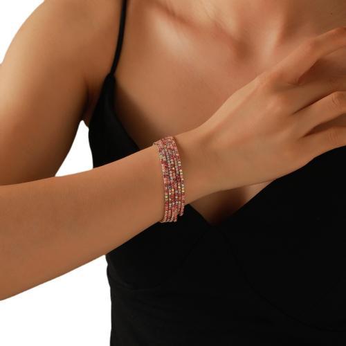 Pulseras de diamantes de imitación de la aleación de cinc, aleación de zinc, chapado, para mujer & con diamantes de imitación, Rosado, longitud:aproximado 18 cm, 6PCs/Grupo, Vendido por Grupo[