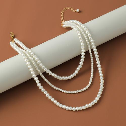 Collier de perles en plastique, alliage de zinc, avec perle de plastique, Placage, pour femme, blanc Environ 31-40 cm, Vendu par PC