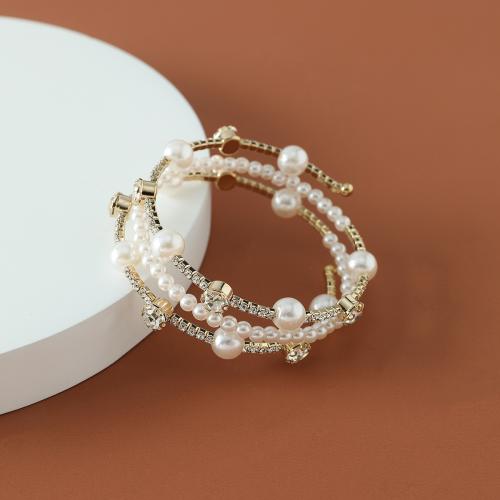 Zinc Alloy Cuff Bangle, with Plastic Pearl, plated, for woman & with rhinestone Inner Approx 54mm 