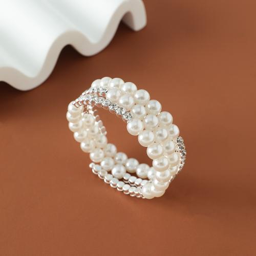 Zinc Alloy Cuff Bangle, with Plastic Pearl, plated, for woman & with rhinestone Inner Approx 55mm 