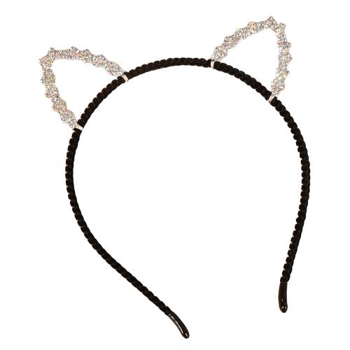 Hair Bands, Zinc Alloy, with Cloth, plated & for woman & with rhinestone, black, Product 17*12, circumference 37cm 