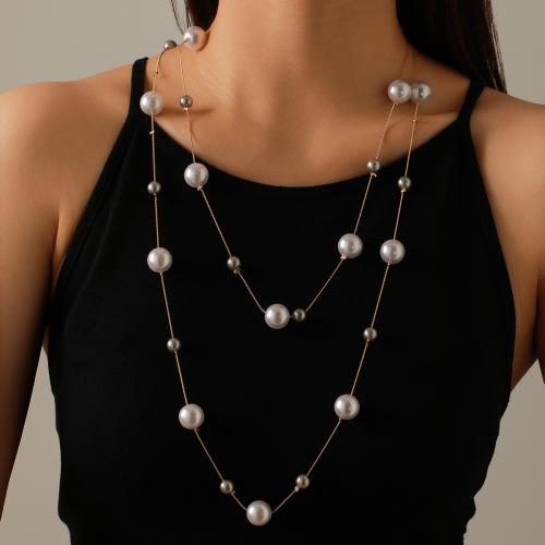 Collier de perles en plastique, alliage de zinc, avec perle de plastique, Placage, pour femme, plus de couleurs à choisir Environ 71-80 cm, Vendu par PC