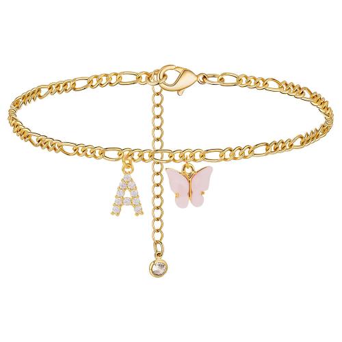 Stainless Steel Anklets Jewelry, 304 Stainless Steel, with Acrylic, Unisex & micro pave cubic zirconia, golden Approx 19 cm 