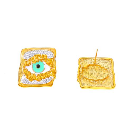 Pendientes de mal de ojo, Partículas de acero, con Checo, Joyería & para mujer & esmalte, dorado, 23x21mm, Vendido por Par