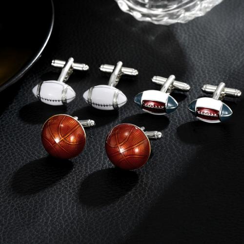 Zinc Alloy Cufflinks, silver color plated & for man & enamel 