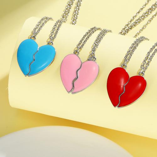 Couple Zinc Alloy Necklace, Heart, silver color plated, for woman & enamel [