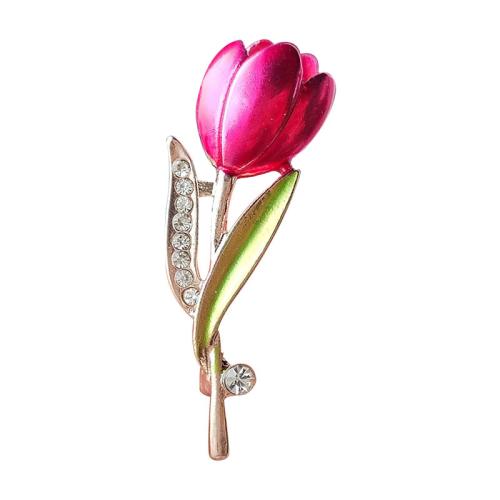 El esmalte Broche, aleación de zinc, Tulipán, chapado, Joyería & con diamantes de imitación, Rosado, 17x53mm, Vendido por UD