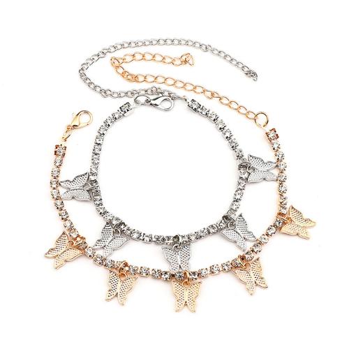 Anklet en alliage de zinc, avec 6cm chaînes de rallonge, Placage, bijoux de mode & avec strass, plus de couleurs à choisir cm, Vendu par PC[