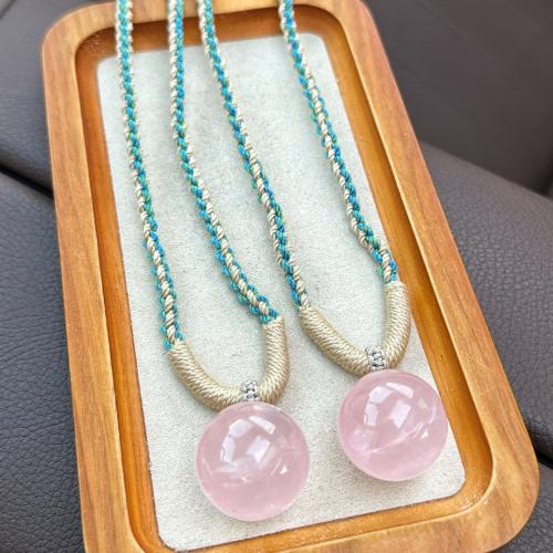 Quartz Necklace, Rose Quartz, with Cotton Thread, handmade, natural & Unisex about 25mm. Approx 60 cm 