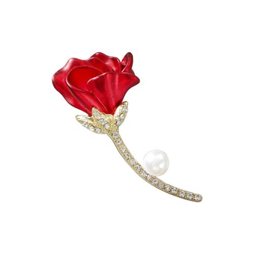 Broche émail, alliage de zinc, avec perle de plastique, Rose, Placage, pour femme & avec strass, plus de couleurs à choisir, Vendu par PC