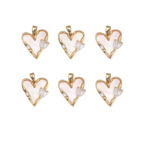 Brass Shell Pendants, with Shell, Heart, plated, DIY & with rhinestone 16mm 