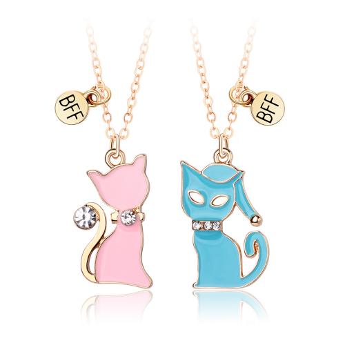 Enamel Zinc Alloy Necklace, 2 pieces & with rhinestone [