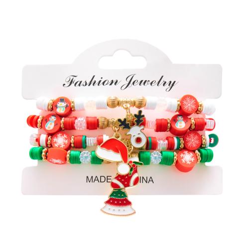 Zinc Alloy Christmas Bracelet, Polymer Clay, with Plastic Pearl & Zinc Alloy & Acrylic, 4 pieces & Christmas Design & fashion jewelry & for woman 