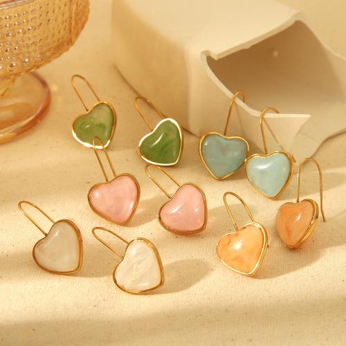 Stainless Steel Drop Earring, 304 Stainless Steel, with Resin, Heart, fashion jewelry & for woman 36mm 