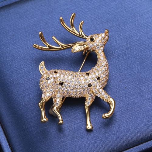 Cubic Zirconia Brooch, Zinc Alloy, Deer, gold color plated, cute & micro pave cubic zirconia 