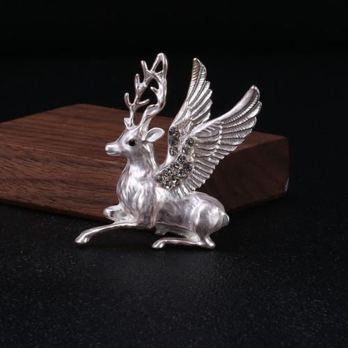 Rhinestone Zinc Alloy Brooch, Deer, plated, cute & Unisex & with rhinestone 