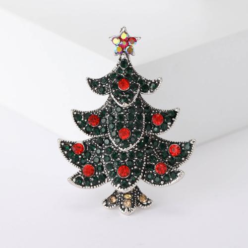 Broche de bijoux de Noël, alliage de zinc, arbre de noël, Placage, pour femme & avec strass, vert, Vendu par PC