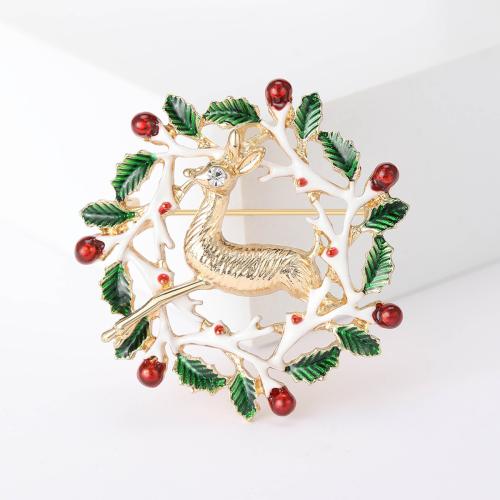 Broche de bijoux de Noël, alliage de zinc, gazelle, Placage de couleur d'or, Conception de Noël & pour femme & émail & avec strass, Vendu par PC