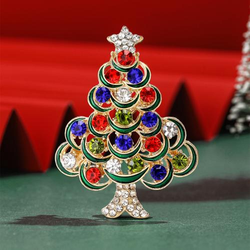 Broche de bijoux de Noël, alliage de zinc, arbre de noël, Placage de couleur argentée, Conception de Noël & pour femme & avec strass, multicolore, Vendu par PC