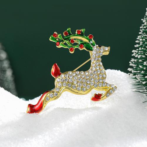 Broche de bijoux de Noël, alliage de zinc, gazelle, Placage de couleur d'or, pour femme & émail & avec strass, Vendu par PC