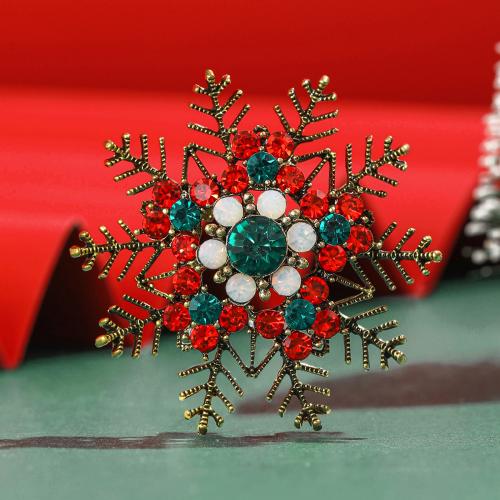 Broche de bijoux de Noël, alliage de zinc, flocon de neige, Placage de couleur d'or, Conception de Noël & pour femme & avec strass, multicolore, Vendu par PC