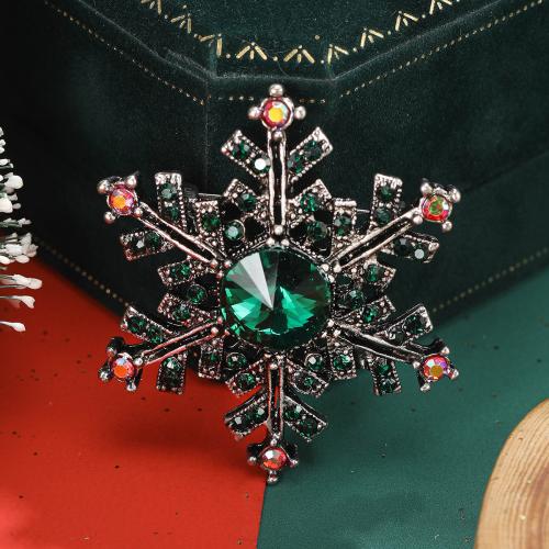 Broche de bijoux de Noël, alliage de zinc, flocon de neige, Placage, Conception de Noël & pour femme & avec strass, vert, Vendu par PC