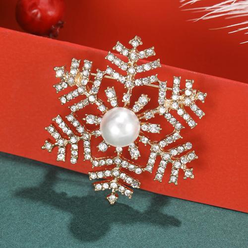 Broche de bijoux de Noël, alliage de zinc, avec perle de plastique, flocon de neige, Placage, pour femme & émail & avec strass, plus de couleurs à choisir, Vendu par PC