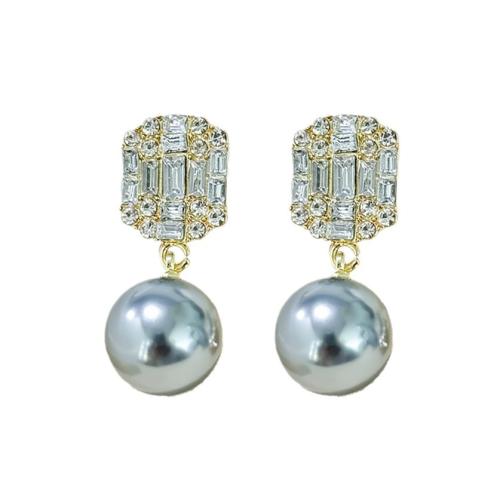 Plastic Pearl Zinc Alloy Earring, with Plastic Pearl, plated, fashion jewelry & with rhinestone, mixed colors [