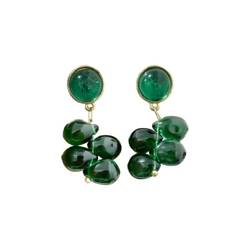 Zinc Alloy Drop Earring, with Lampwork, plated, fashion jewelry, green 