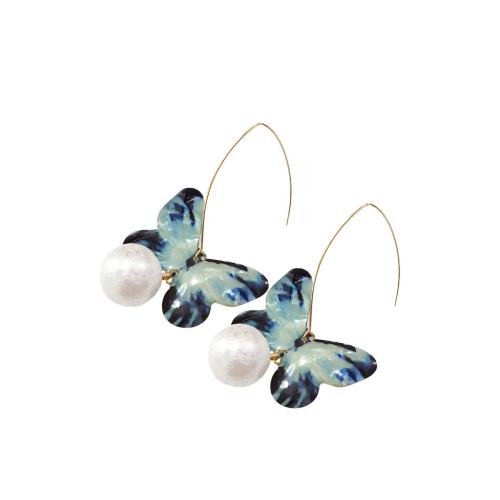 Plastic Pearl Zinc Alloy Earring, with Plastic Pearl & Acrylic, Butterfly, plated, fashion jewelry, mixed colors [