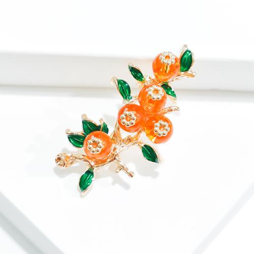 Zinc Alloy Jewelry Brooch, Fruit, gold color plated, fashion jewelry & enamel, orange 