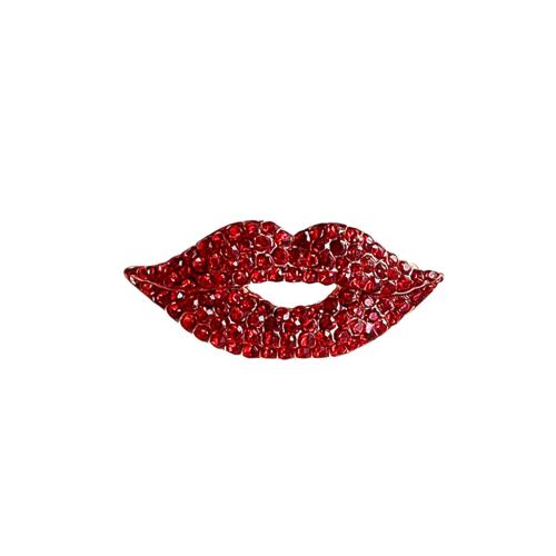 Zinc Alloy Jewelry Brooch, Lip, plated, fashion jewelry & with rhinestone, red 