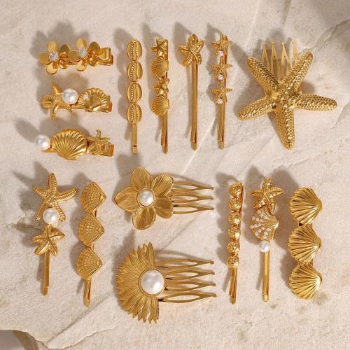 304 Edelstahl Haar-Schmuck-Set, plattiert, Modeschmuck & verschiedene Stile für Wahl & für Frau, Goldfarbe, verkauft von PC[