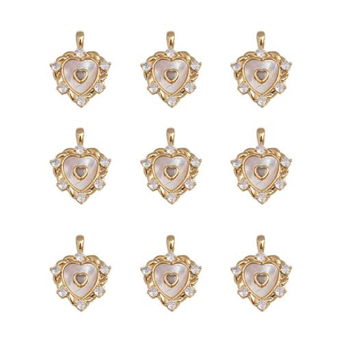 Cubic Zirconia Micro Pave Brass Pendant, with Shell, Heart, plated, DIY & micro pave cubic zirconia 