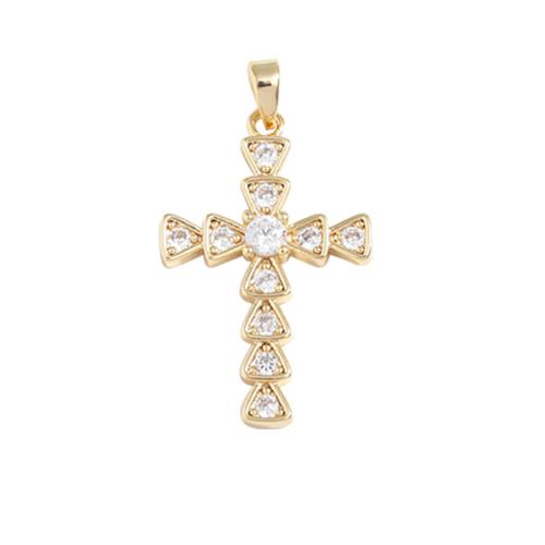 Cubic Zirconia Micro Pave Brass Pendant, Cross, plated, DIY & micro pave cubic zirconia 