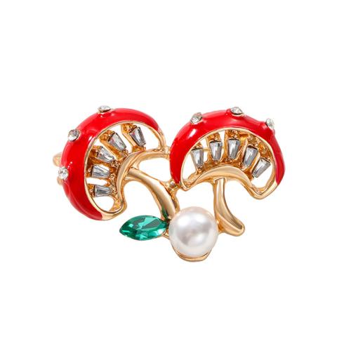 Bijoux broche en Zinc alliage , alliage de zinc, avec perle de plastique, champignon, Placage, pour femme & émail & avec strass, rouge, Vendu par PC