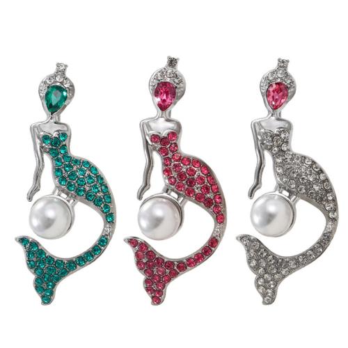 Zinc Alloy Jewelry Brooch, with Plastic Pearl, Mermaid, plated, for woman & with rhinestone 