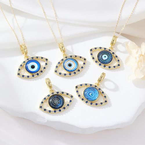 Fashion Evil Eye Pendant, Brass, plated, DIY & micro pave cubic zirconia & epoxy gel, gold [