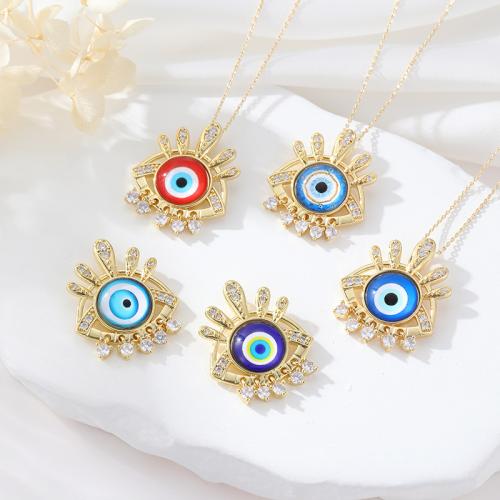 Fashion Evil Eye Pendant, Brass, plated, DIY & micro pave cubic zirconia & enamel [