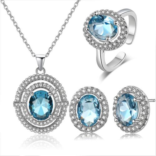 Zirkonia Micro Pave Schmucksets Messing, plattiert, verschiedene Stile für Wahl & Micro pave Zirkonia & für Frau, Platin Farbe, verkauft von PC