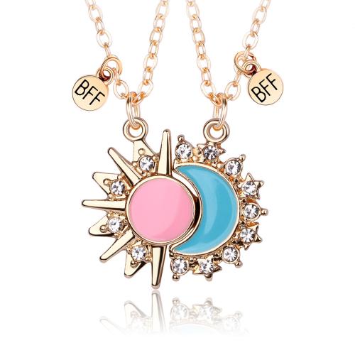 Enamel Zinc Alloy Necklace, plated, 2 pieces & with rhinestone, golden [