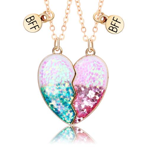 Zinc Alloy Necklace, with Glitter, 2 pieces & for woman & epoxy gel, golden 