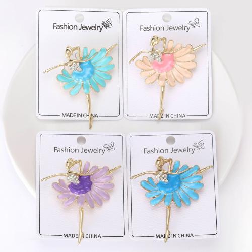 Broche émail, alliage de zinc, Dancing Girl, Placage de couleur d'or, pour femme & avec strass, plus de couleurs à choisir Vendu par PC