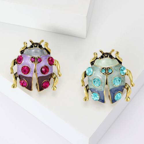 Rhinestone Zinc Alloy Brooch, Insect, gold color plated, for woman & enamel & with rhinestone 